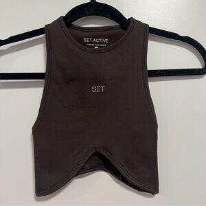 Set Active Sculptflex High Neck Angle Bra Brown XL NWOT